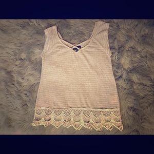 Tan with white stripes and lace bottom Blouse